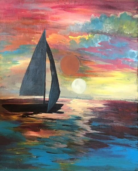 Image for event: Sip and Paint: Sailboat at Sunset 